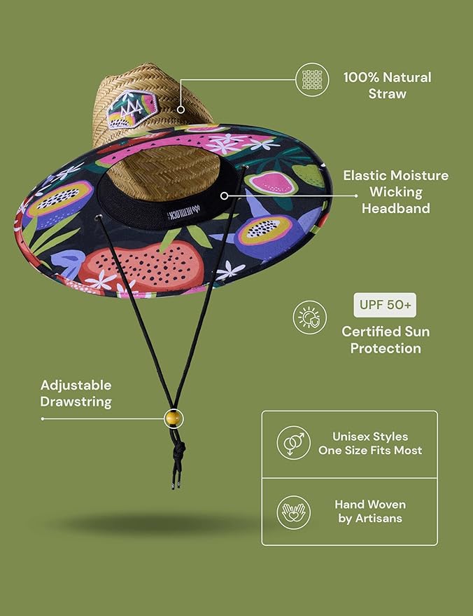 Straw Hat for Men & Women | Lifeguard Hat, Beach Hat & Sun Hat | UPF 50+ Wide Brim for Sun Protection | One Size | Hemlock