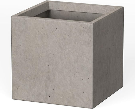 Kante 12 Inch Square Concrete Planter for Outdoor Indoor Home Patio Garden, Large Plant Pot with Drainage Hole and Rubber Plug, Weathered Concrete