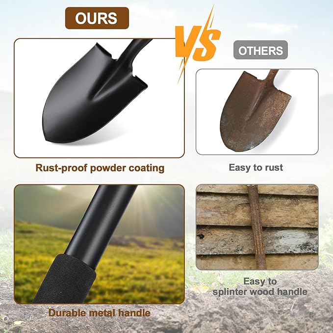Small Shovel for Digging, 31 Inch Metal Spade Shovel with D-Grip Handle, Lightweight Short Gardening Digging Shovel