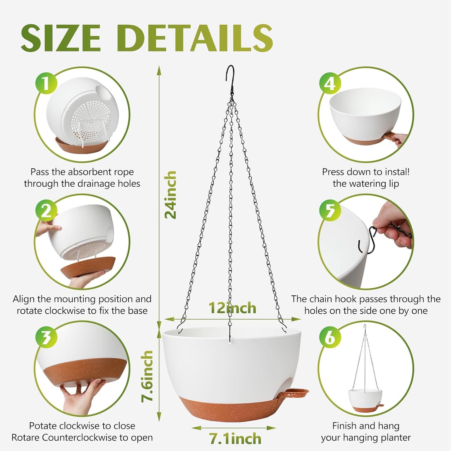 GARDIFE Hanging Planters for Indoor Outdoor Plants, 2 Pack Self Watering Hanging Pot with Drainage Holes & Removable Tray (White, 12 inch)