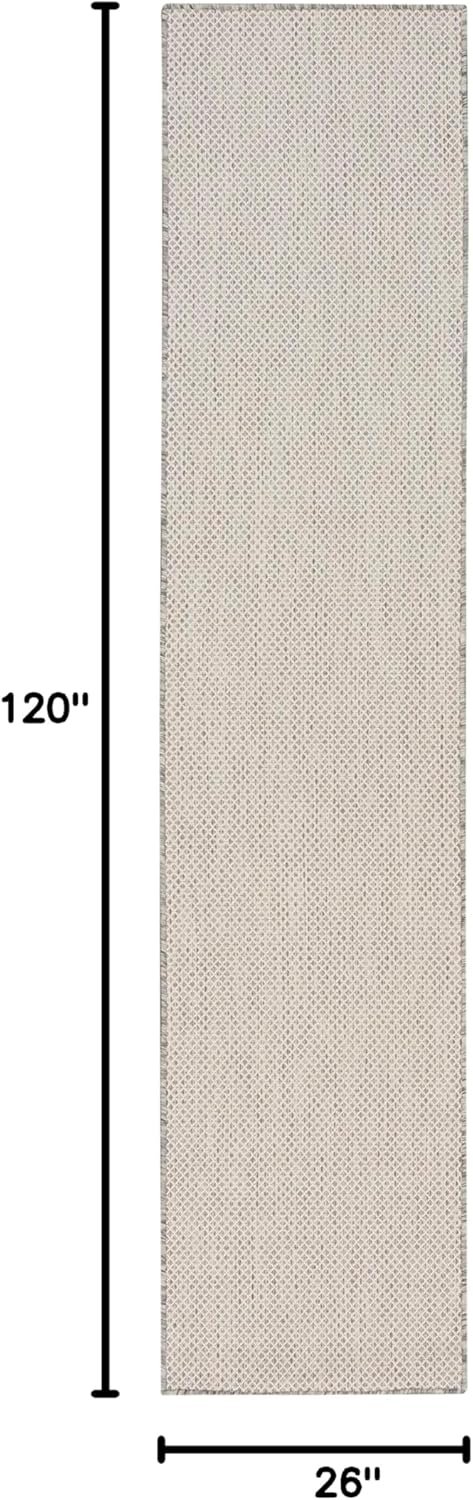 Nourison Home Courtyard Indoor/Outdoor Ivory/Silver 2'2" x 10' Area Rug, Easy Cleaning, Non Shedding, Bed Room, Living Room, Dining Room, Backyard, Deck, Patio (2x10)
