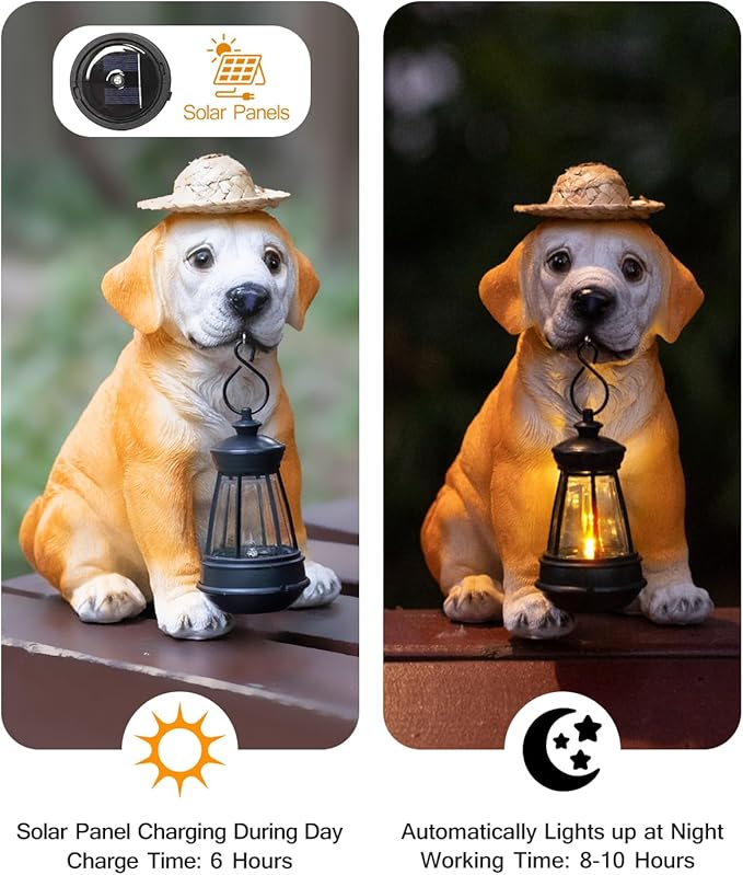 Labrador Dog Outdoor Solar Statues, Garden Decor with Retro LED Lantern for Yard Ornaments Porch Patio Balcony House, Christmas for Grandma Mom Women