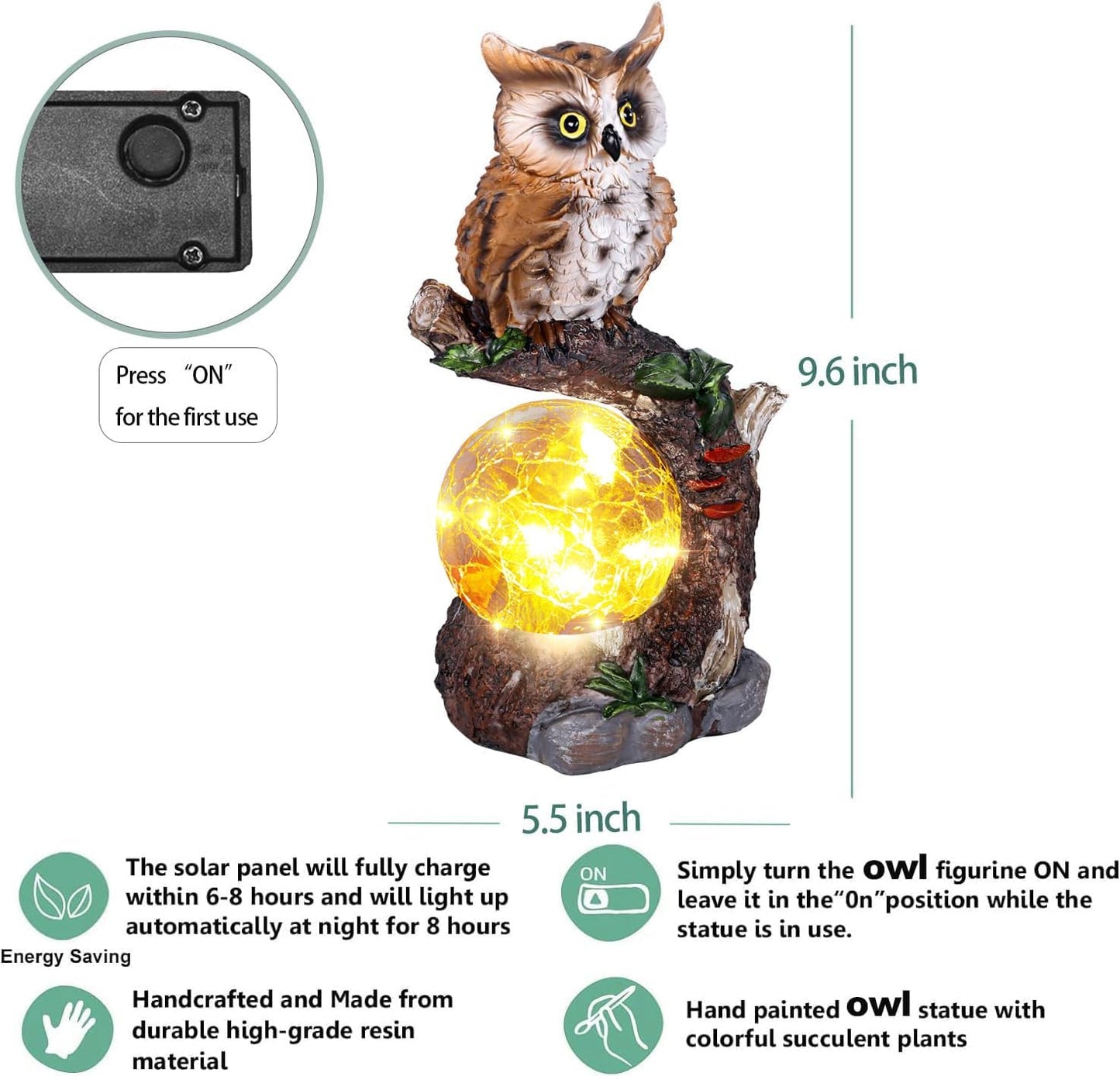 Solar Garden Outdoor Statues, Owl Garden Statue with Solar Glass Ball Light Lantern Outdoor Decor, for Lawn,Yard, Unique Housewarming Gift for Women Mother Mom