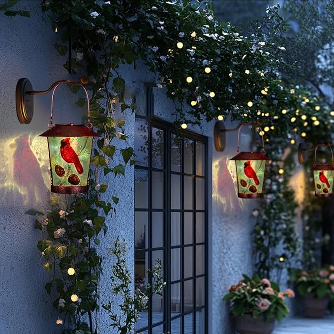Solar Lanterns, Outdoor Hanging Lanterns Waterproof LED Solar Cardinal Lights Tabletop Lamp for Outdoor Yard Patio Porch Garden Decoration as Gifts for Mom Grandma Women