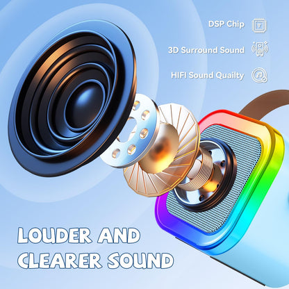 【2025 Newest】 Mini Karaoke Machine for Kids Girls & Boys - Portable Bluetooth Speaker with 2 Wireless Microphones - Kids Birthday Gifts for Ages 4-10 - Kids' Instrument Accessories - Blue
