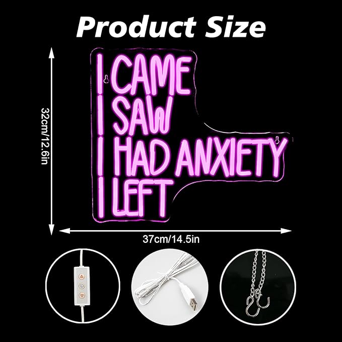 CAME SAW HAD ANXIETY LEFT Neon Sign Wall Decor, Neon Light for Christmas Party Bar Home Christmas Decorations Family Gifts