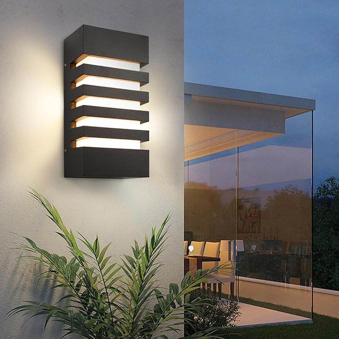 Outdoor Wall Light 12W LED Modern Wall Sconce Lamp Exterior Wall-Mounted Garden Corridor Porch Patio Light Waterproof LED Wall Light Fixture for Outdoor Lighting Warm White,Pack of 2