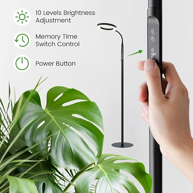 60" Grow Light for Indoor Plants, Upgrade Controller Red Blue White Full Spectrum 95 LED beads Plant Light with Stand,Floor Grow Lamp with Timer 3/9/12H,Dimmable Halo Growth Lamp for Plants