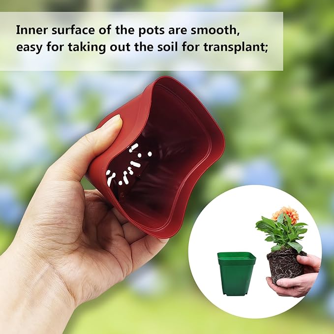 Square Plastic Nursery Pot 3" 120 Pcs Deep Succulent Pots Small Flower Planter Seeds Starter Pots with Drainage (Green,Black,Red 40pcs Each,2.7Inches)