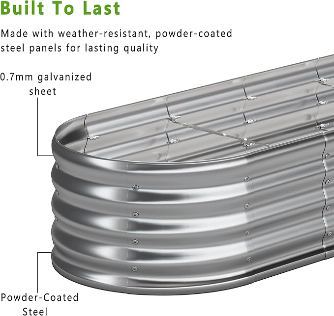 KFN 2PCS 12x1.8x1FT Galvanized Raised Garden Bed,Raised Garden Bed Kit-Oval Metal Vegetable Box,Large Planter Flower Boxes Outdoor,Planting for Vegetables,Flower,Herb,Sliver,0.7mm