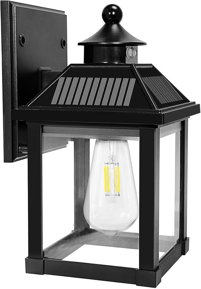 Solar Wall Lights Outdoor, Dusk to Dawn Motion Sensor Lights Waterproof, Solar Porch Lights with 3 Modes & Motion Sensor, Lantern Light Fixture for Patio Garage Entryway Garden