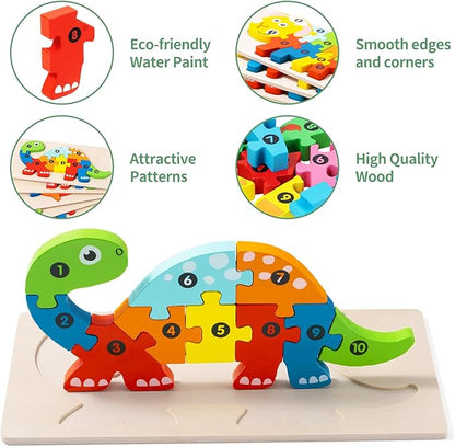 6 Pack Wooden Animal Toddler Puzzles for Kids Ages 3-5, Baby Montessori Toys for Kids Age 3 4 5 6 Years, 6 Animal Patterns Learning Jigsaw Toys for 3 Year Olds for Girl Boy Ideal Gift