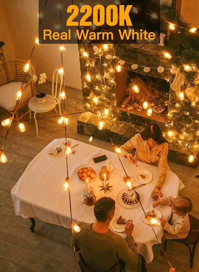 Ollny Outdoor String Lights 160FT, Shatterproof Connectable Patio Lights with 80+4 Spare ST38 Vintage Bulbs, 2200K Warm White Waterproof Outside Hanging Light for Yard Camping Gazebo Porch Balcony