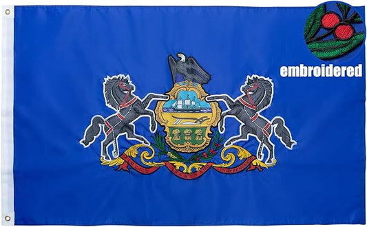 TOPFLAGS Pennsylvania Flag 3x5 Outdoor PA State Flags Double Sided Embroidered Longest Lasting Heavy Duty Polyester Stronger Brass Grommets 4 Stitched Hemming Perfect for Outside
