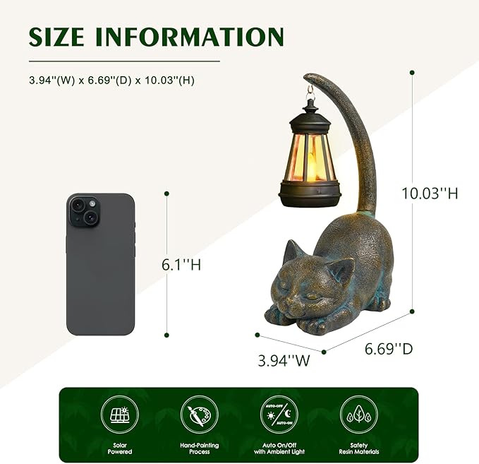 MININOVA Solar Garden Statues Cat Figurine with Solar Light Outdoor Decorations for Patio Yard Lawn Ornament Outdoor Housewarming Birthday Gift for Mom Grandma Friends