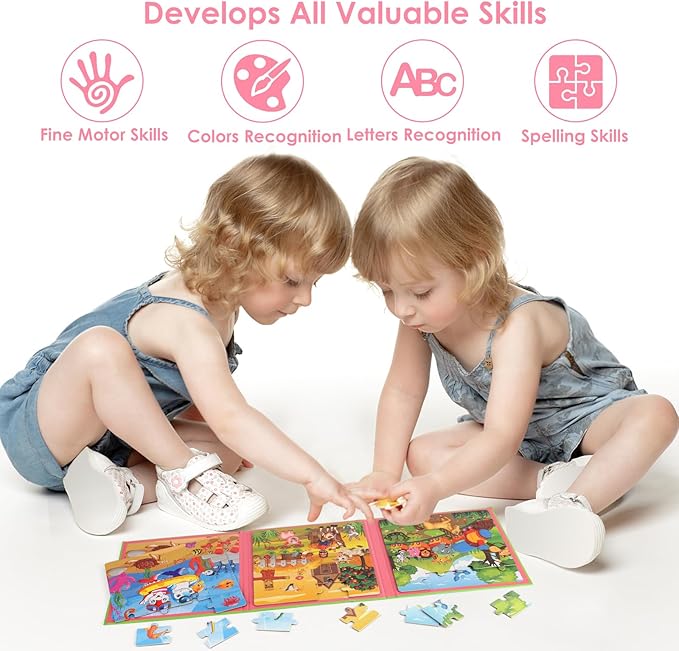 Magnetic Puzzles for Kids Ages 4-6, 20-Piece Travel Toys Animal Toddler Puzzles Ages 2-4, Educational Learning Magnets, Ideal Road Trip Activities Toys for 2 3 4 5 6 Boys and Girls