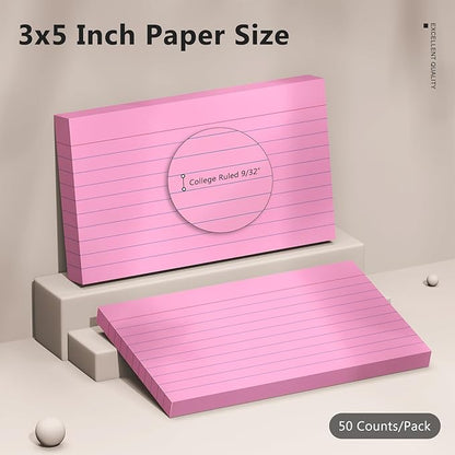 600 Count Index Cards 3 x 5 Inch Pink Lined Flash Cards Ideal for Studying and To-do-List, Portable Note Cards Taking for Students and Teachers, Flash Card Styled for Home, Office or School Use