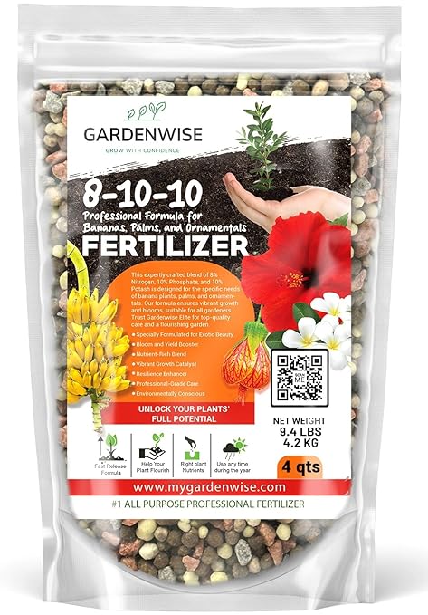 Elite 8-10-10 Professional Fertilizer for Banana, Flowering, and Fruit Trees, Ornamentals - Boosts Flowering & Fruiting - for Indoor & Outdoor Plants (4 QUARTS)