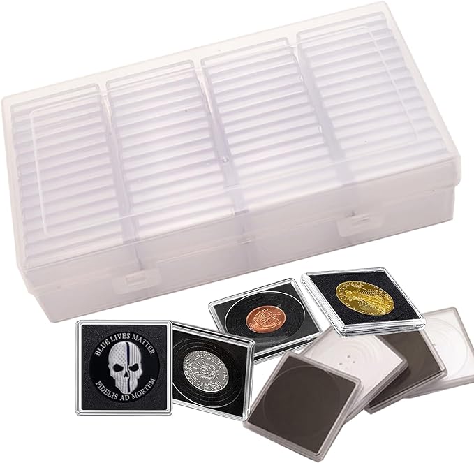 61pieces Coin Capsule Coin Snap Holder 2 x 2 Inch Half Dollar Coin Holder, Coin Cases for Collectors Coin Sleeves Collectors for Coin Collection Supplies