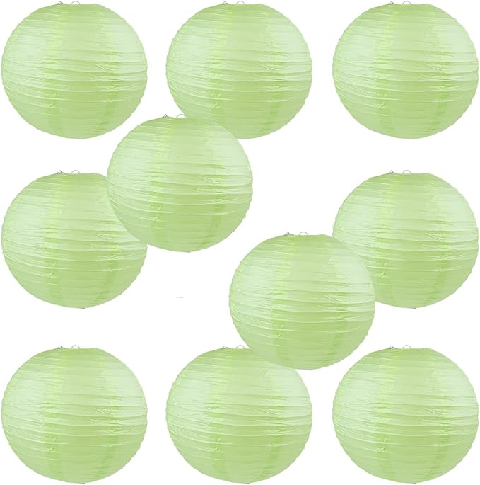 WYZworks - Round Paper Lanterns 10 Pack (Light Apple Green, 14") - Hanging Paper Lanterns Lamp for Wedding, Birthday, Party and Home Decorations with 8", 10", 12", 16" Option