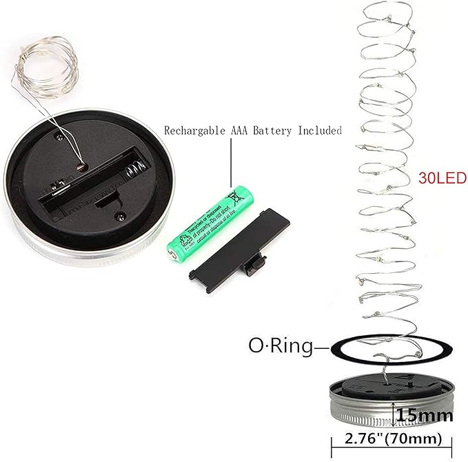 Solar Mason Jar Lights, 12 Pack 30 LED Waterproof Lid Light with Hangers (No Jar), Fairy Firefly Outdoor String Lights for Regular Mason Jar, Patio, Yard, Garden, Wedding Decoration (Warm White)