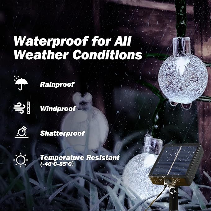 Solar Lights Outdoor Waterproof, 2 Pack Total 120LED 72FT Solar String Lights for Outside w/ 8 Modes, Outdoor String Lights Crystal Globe Patio Lights for Garden Yard Party Decor (Cool White)