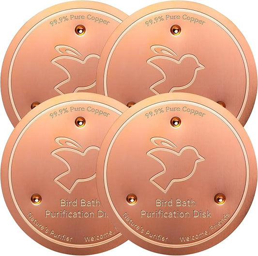 Mellbree 4-Pack Bird Bath Copper Disk, 0.6mm Reinforced 99.99% Pure Copper Cleaning Disk with Triple-Point Support for Physical Safe Clean Water All-Season