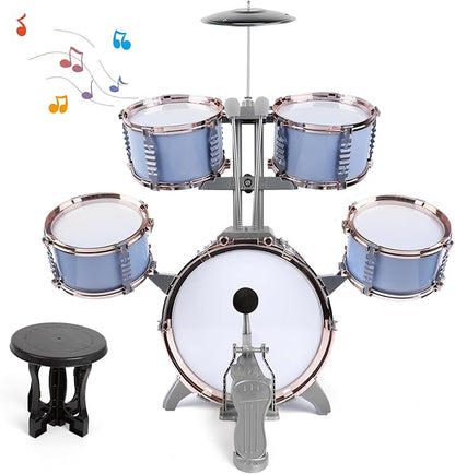 M SANMERSEN Kids Jazz Drum Set - 5 Drums with Stool - Rock Jazz Drum Kit - Musical Enlightenment Educational Toys Gift for Boys Girls
