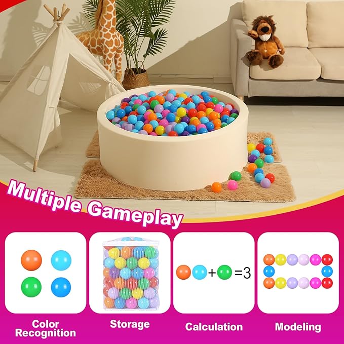 Realhaha Ball Pit Balls 50 100 200 500 Play Balls Plastic Balls for Baby Girls Toddlers Kids Play Tent Pool Playhouse Playpen Party Decoration
