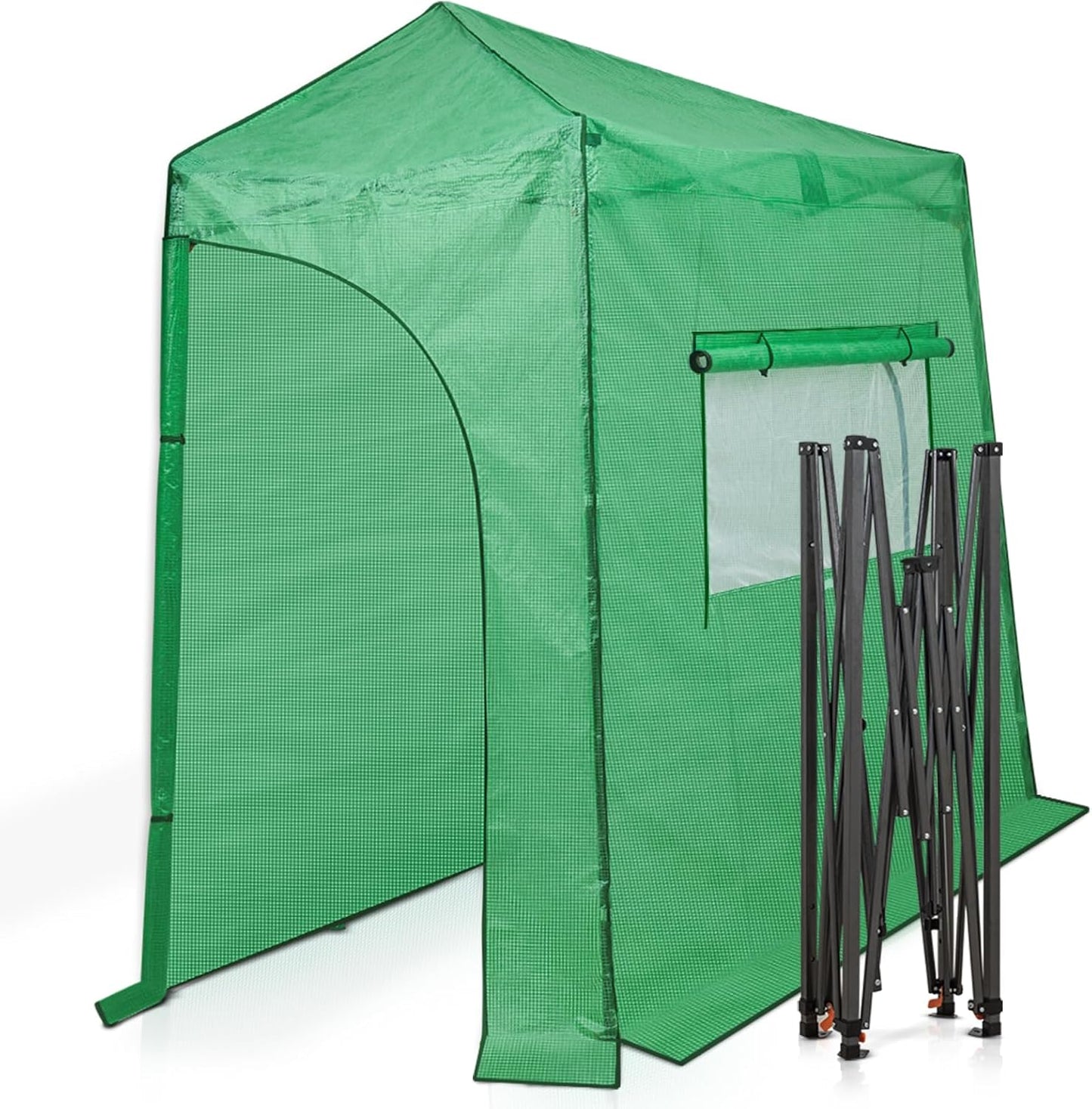 EAGLE PEAK 9x4 Lean to Portable Walk-in Greenhouse, Pop Up Indoor Outdoor Garden Green House, Zippered Doors and Window, PE Cover, Green