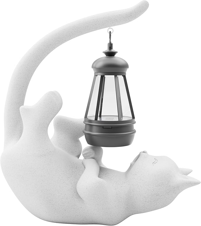 Solar Cat Garden Statue 10 Inch Porch Patio Decor for Outside Yard Decoration Outdoor Unique Housewarming Gardening Birthday Gifts for Cat Lovers Women Grandma