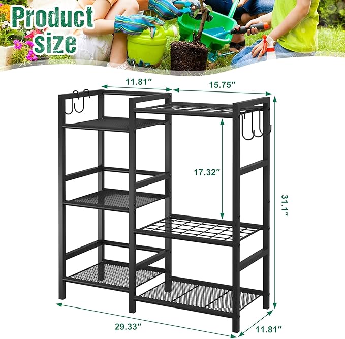 keomaisyto Garden Tool Organizer for Garage Organization, 3 Tier Yard Tool Storage Rack with 35 Long-Handled Tool Slots, Heavy Duty Garden Tool Holder with Large Hooks for Shed, Yard, Garage