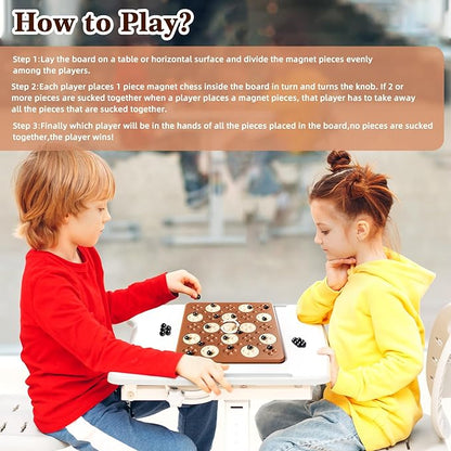 Magnetic Game Chess, Magnet Game, Magnetic Board Game for Kids Adults Family Games Night, 2 in 1 Multiplayer Magnet Chess Toy with 36 Stones & Connect-5-Piece Games, Magnet Chess Set Gift(Brown)