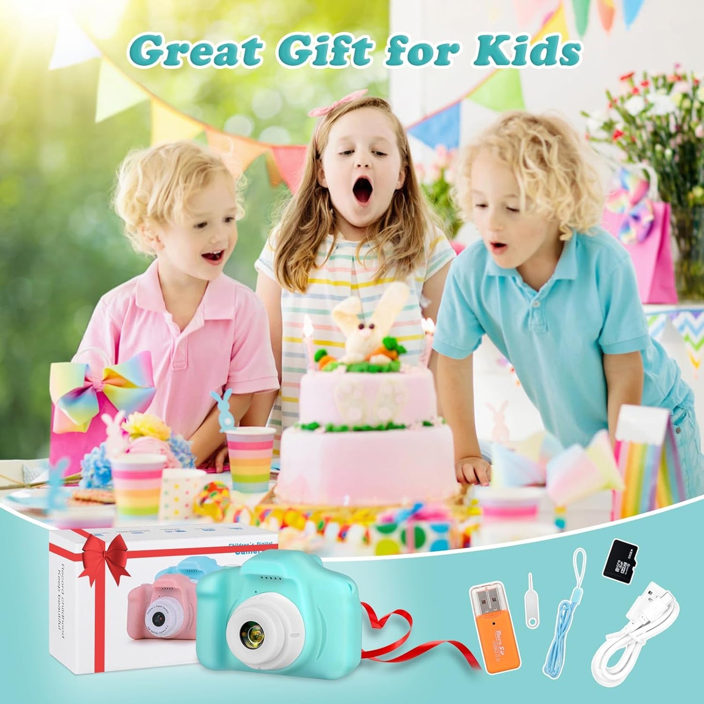 Kids Camera, HD Digital Video Camera, Childrens Toys for 3 4 5 6 7 8 9 Year Old Boys/Girls, Selfie Camera for Kids, Christmas Birthday Gifts with 32GB SD Card (Green)