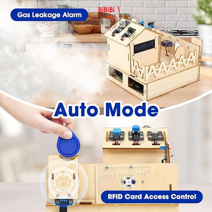 ESP32 IOT Smart Home Starter Kit for Arduino IDE, Educational STEM Kit Toys for Kids Age 10+, 3D Wooden Puzzles House DIY Sensor Science Kit Electronics Auto Engineering Coding Set for Adults Teens