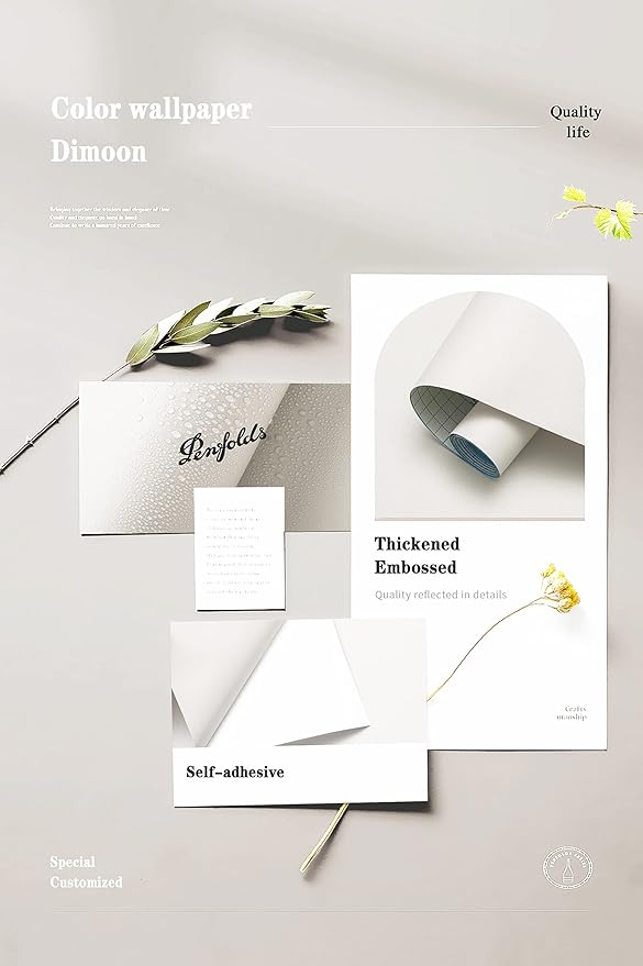 Dimoon 118''x17.7'' White Peel and Stick Wallpaper Contact Paper Modern Self Adhesive Wall Paper Removable Renter Friendly Textured Solid Color Shelf Cabinet Vinyl Roll (118''x17.7'',Off-White)