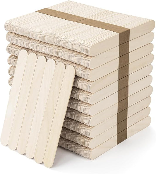 WISYOK 1000 Pcs Wooden Popsicle Sticks for Crafts, 6 Inch Wooden Craft Sticks, Wide Lollipop Sticks, Treat Sticks Ice Pop Sticks for Creative Designs or Kids Education, Home Art Projects