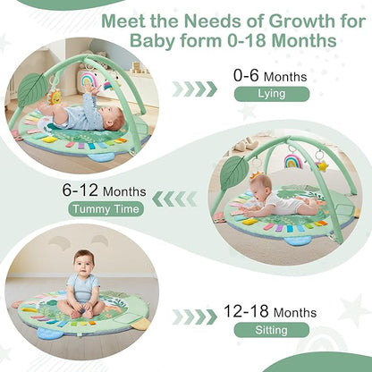 Baby Play Gym Mat Tummy Time Mat, Washable Baby Activity Play Mat for Sensory, Visual, Hearing, Touch Development, Baby Toys Shower Gift for Newborn