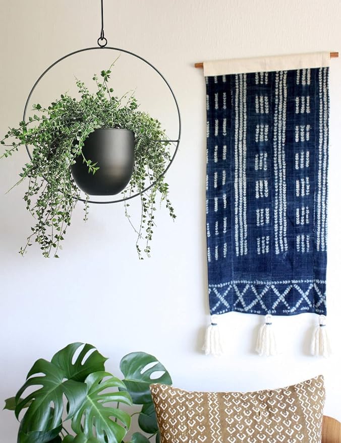 Hanging Planter for Indoor Outdoor Plants Metal Mid Century Minimalist Wall Ceiling Plant Hanger Hanging Flower Pot Basket Holder for Home Office Décor, Black