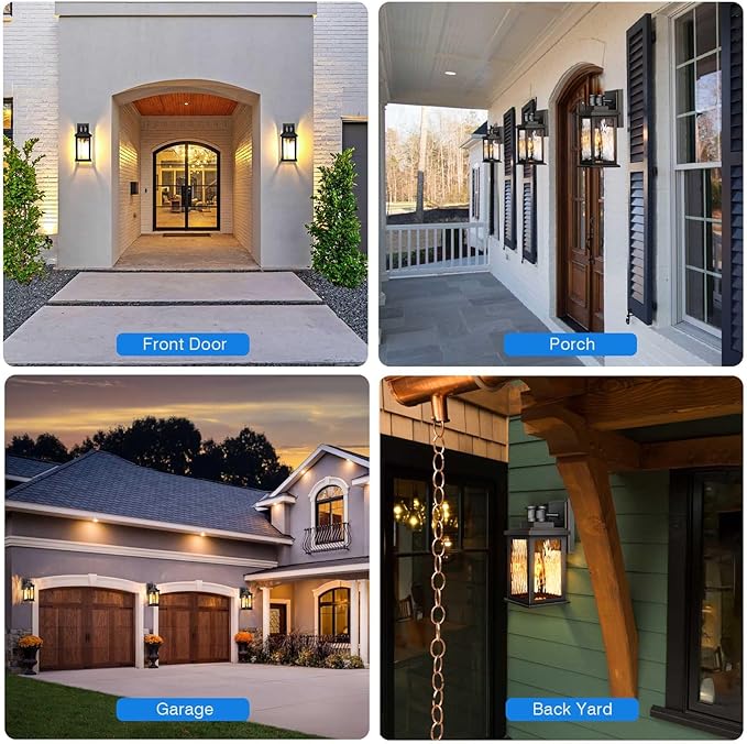 VIANIS Porch Lights Outdoor with Motion Sensor, Dusk to Dawn Outdoor Wall Lights Lantern, Anti-Rust Matte Black Outside Light Fixture Sconce for House, Patio, Garage, Waterproof