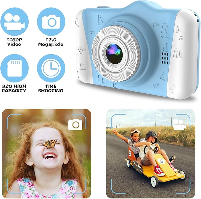 Kids Camera, 12MP Children's Camera for Boys and Girls, 1080P Rechargeable No Games Camera for Kids 3-12 Years Old with 32GB TF Card, USB Charging 8X Zoom.