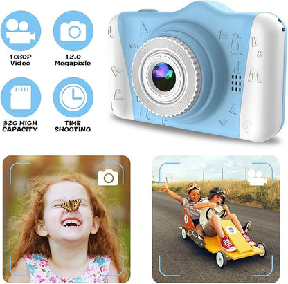 Kids Camera, 12MP Children's Camera for Boys and Girls, 1080P Rechargeable No Games Camera for Kids 3-12 Years Old with 32GB TF Card, USB Charging 8X Zoom.