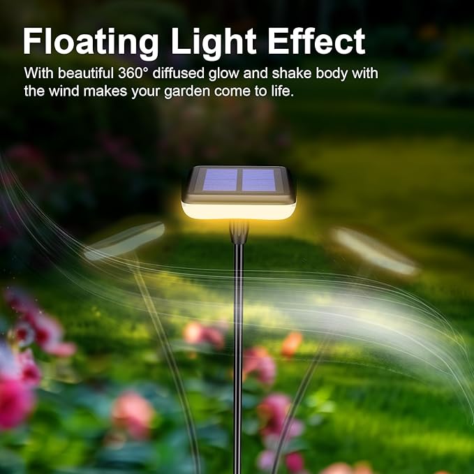Solar Swaying Lights 4 Pack,Solar Path Lights Warm White LED Square,High Flexible Wire and Large Light Source P67 Waterproof, Solar Powered Suitable for Pathway Flower Pots Balcony Terrace Decoration