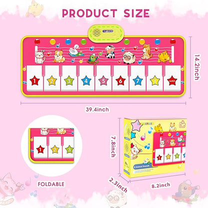 M SANMERSEN Piano Mat - Musical Keyboard Playmat 39.5" Electronic Music Animal Touch Play Blanket Funny Xmas Gift Toy for 1 2 3 Year Old (Pink)