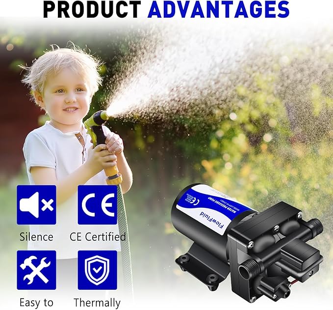 12V DC Water Pressure Booster Pump for RV,70PSI 5GPM Washdown Fresh Self Priming Diaphragm Pump for Boats with Filter,4-Chamner Transfer On Demand Pump for Marine Yacht Caravan Garden Hose