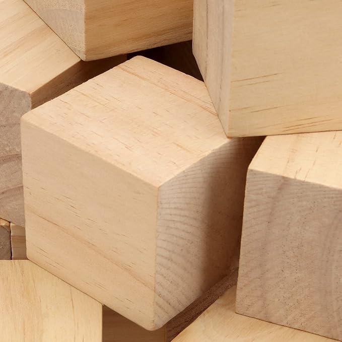 60 PCS 2 x 2 x 2 Inch Unfinished Wood Blocks, Natural Solid Square Wood Blocks Wooden Cubes for Craft Carving Painting Decoration