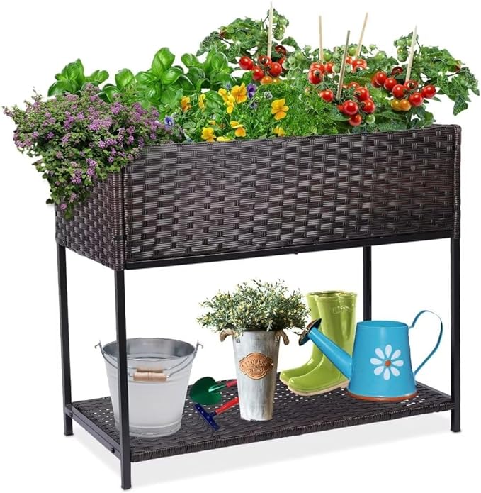 WONDER GARDEN Raised Garden Bed-Planter Box - Elevated Raised Garden Beds Outdoor with Legs & Storage Shelf for Vegetables Flower Herb Backyard Patio