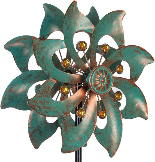 VEWOGARDEN Garden Decor Wind Spinners, Small Waterproof Metal Pinwheels Wind Spinner for Yard and Garden 37 * 10inches (Double Blade)