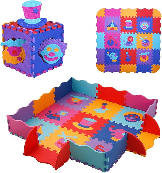 Coolcandy Baby Play Mat, 25Pcs Interlocking Puzzle Floor Mat, with Safety Fence - 0.4" Thick Non-Toxic EVA Foam Play Mat, for Infants & Toddlers 3-36 Months, Soft Puzzle Tiles for Play Areas