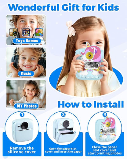 Kids Camera Instant Print, Christmas Birthday Gifts for Kids Age 3-8, 48MP &1080P Kids Camera with Print Paper, Portable Toy Instant Camera for Kids 3 4 5 6 7 8 9 10 Year Old Boys Gifts/Girl Gifts